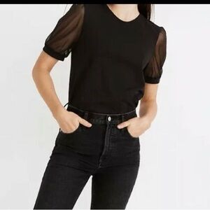 Madewell Black Sheer Sleeve Crewneck Tee